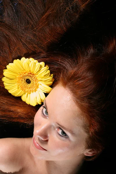 Vlasy, žluté květy — Stock fotografie