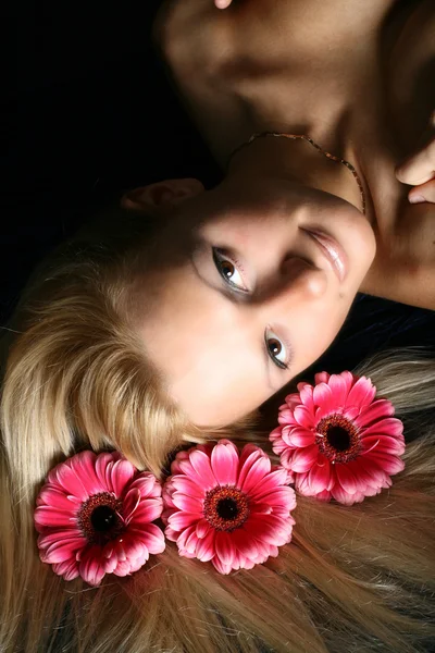 Hair pink flowers Stock Picture