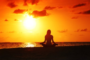 Sunset yoga woman clipart