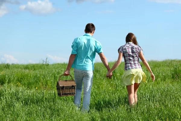 Gli amanti si abbracciano al picnic — Foto Stock