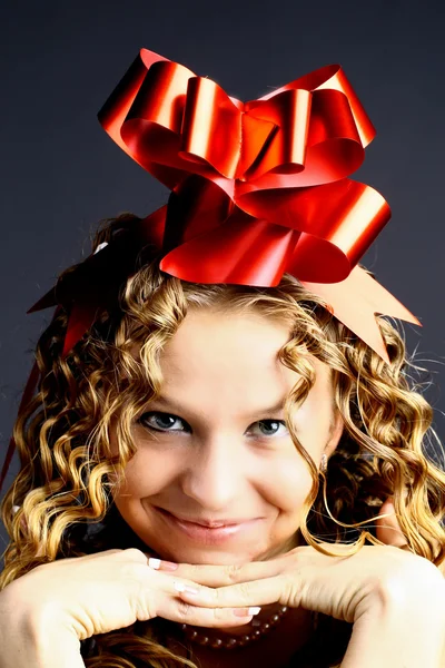 Girl red bow — Stock Photo, Image