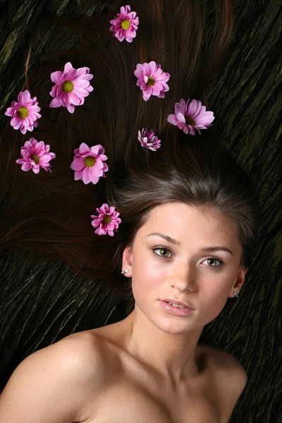 Hair pink flowers — Stock Photo, Image