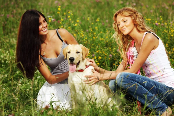 Girlfriends and dog Royalty Free Stock Images