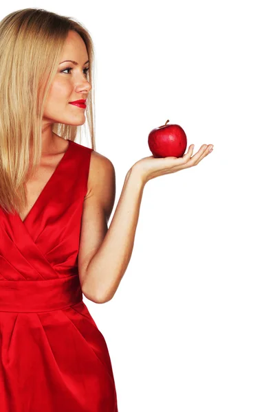 Vrouw en rode appel — Stockfoto