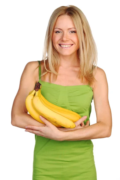 Vrouw en bananen — Stockfoto