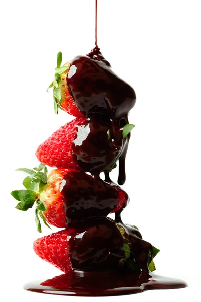 Strawberry stack in chocolate — Stock Photo, Image