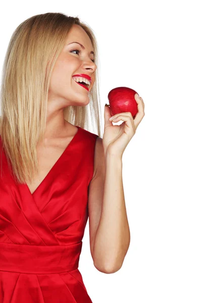 Frau und roter Apfel — Stockfoto