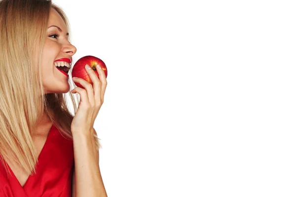 Жінка і червоне яблуко — стокове фото