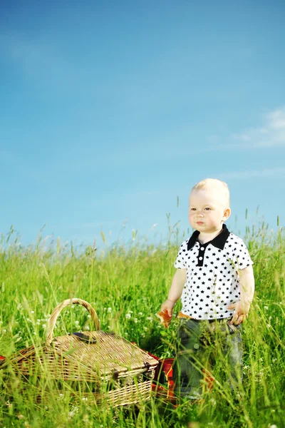 Pojke på picknick — Stockfoto