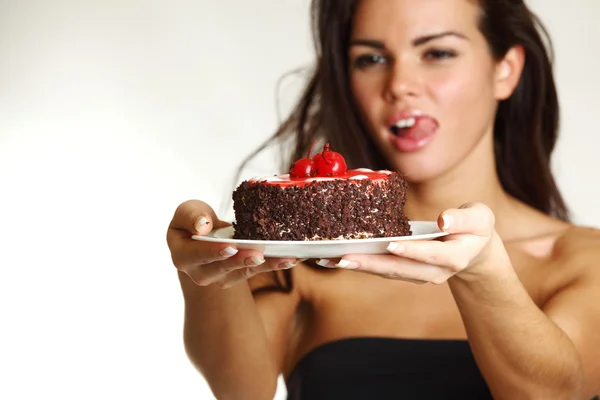 女性とケーキ — ストック写真