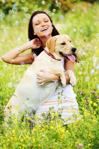 Woman and dog Stock Photo