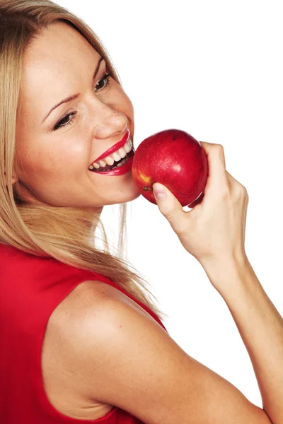Vrouw en rode appel — Stockfoto