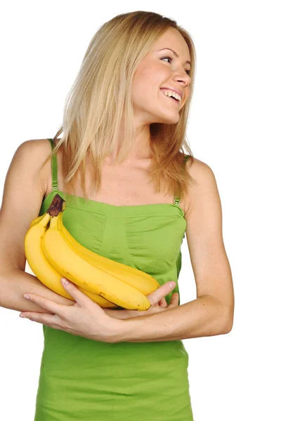Vrouw en bananen — Stockfoto