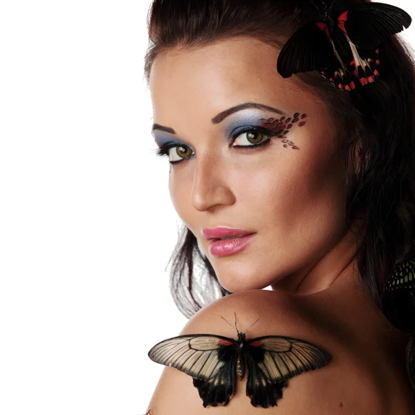 Woman and butterfly — Stock Photo, Image