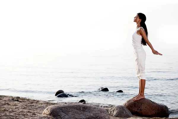 Meditation on sand beach — Stock Photo, Image