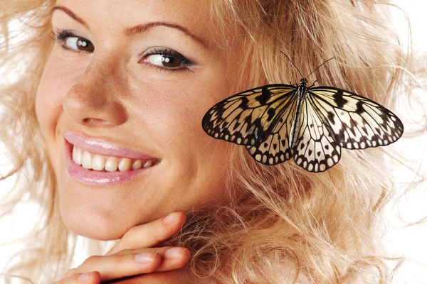 Woman and butterfly — Stock Photo, Image