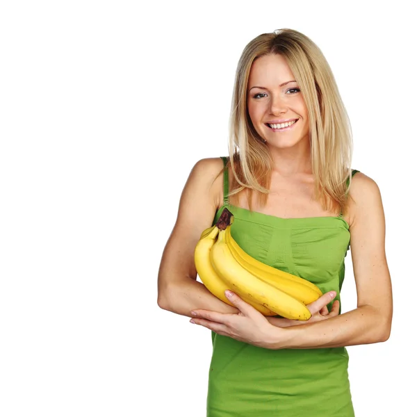 Vrouw en bananen — Stockfoto
