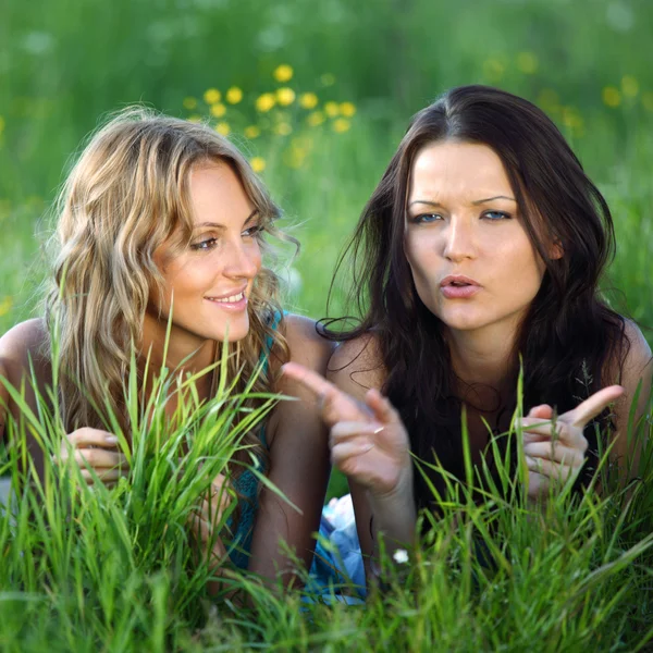 Vriendinnen op gras — Stockfoto