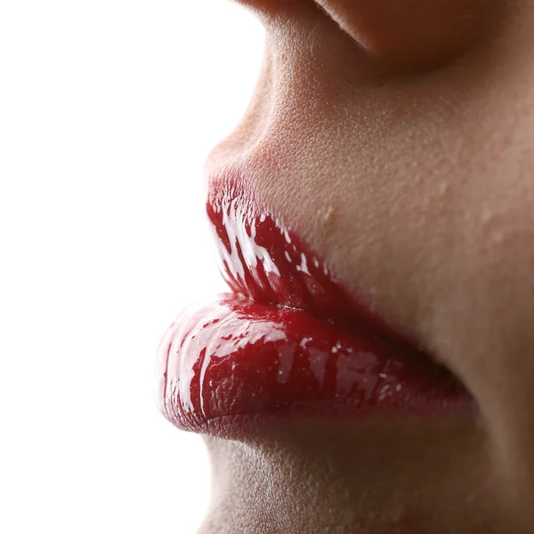 Czerwone usta makro — Zdjęcie stockowe