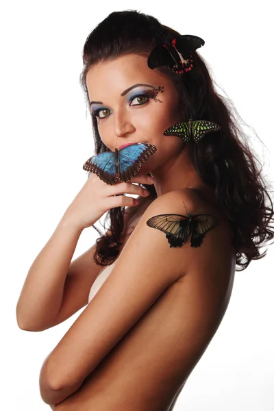 Mujer y mariposa — Foto de Stock