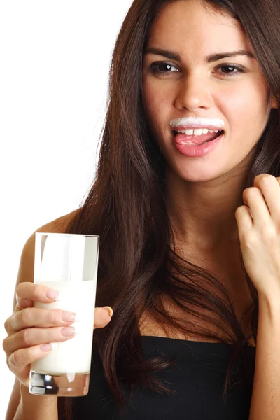 女性飲むヨーグルト — ストック写真