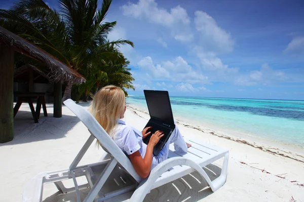 Tropiske business kvinde med laptop - Stock-foto