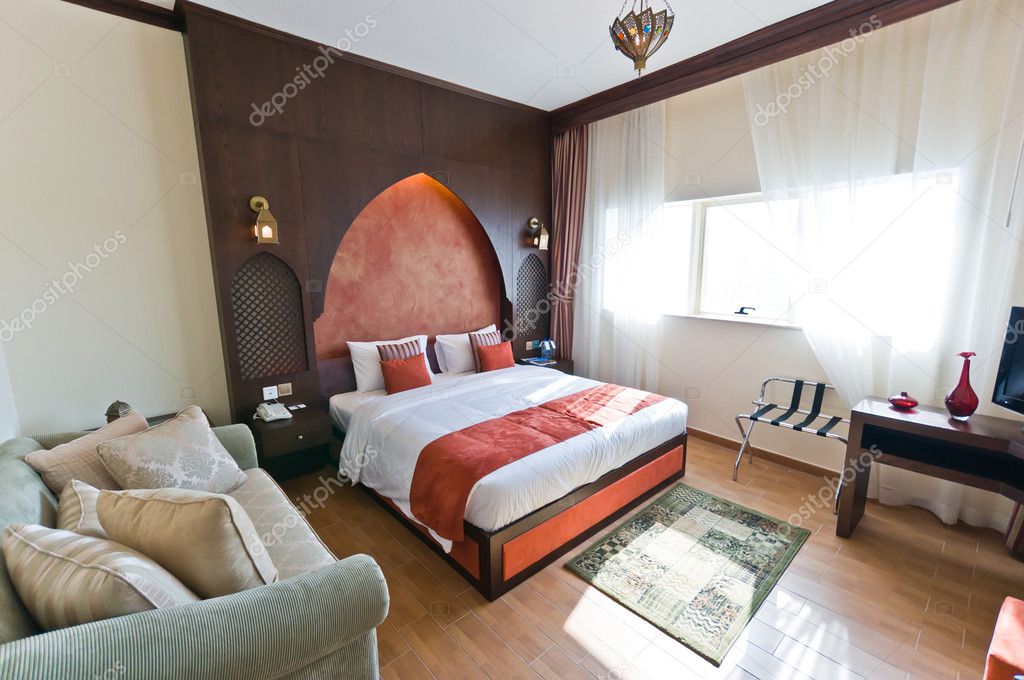 Interior of modern apartment - bedroom in Oriental style