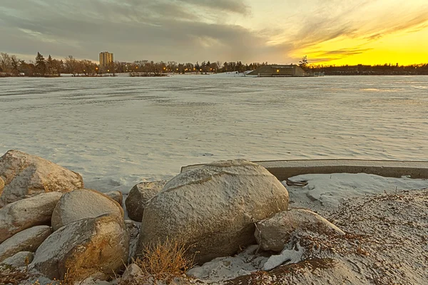 stock image Wascana lake freezing