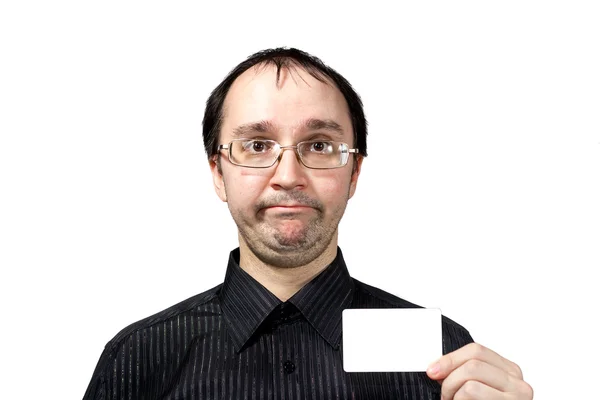 Hombres confundidos con tarjeta de visita Fotos De Stock