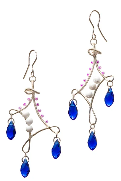 Handmade blue earrings — Stock Photo, Image