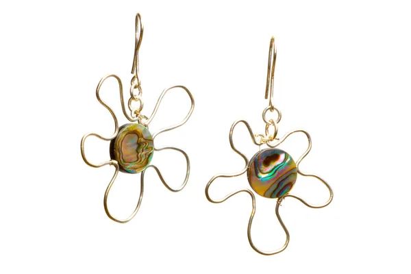 Handmade wire-work nacreous earrings — Stock Photo, Image