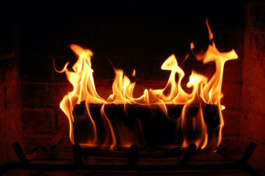 Burning log in the fireplace clipart