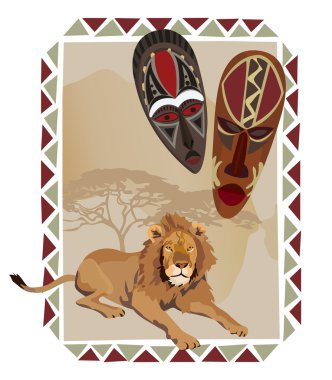 African Lion and Masks clipart