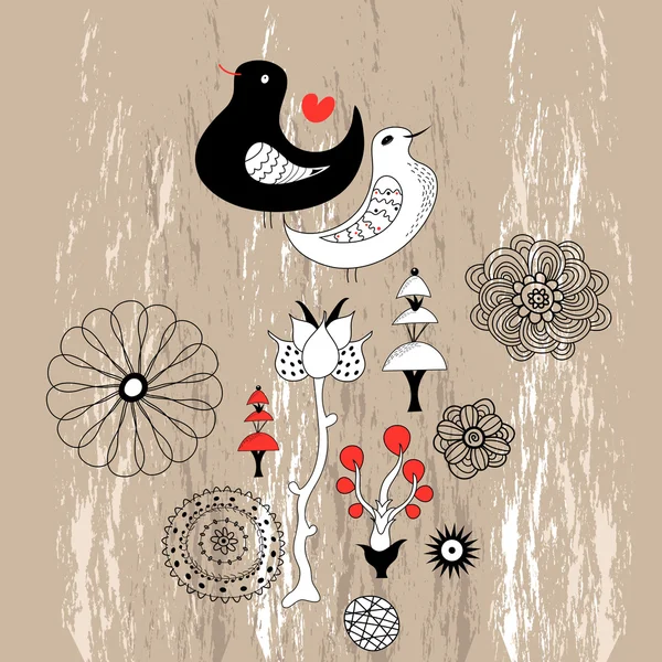 鸟类的植物背景 — 图库矢量图片