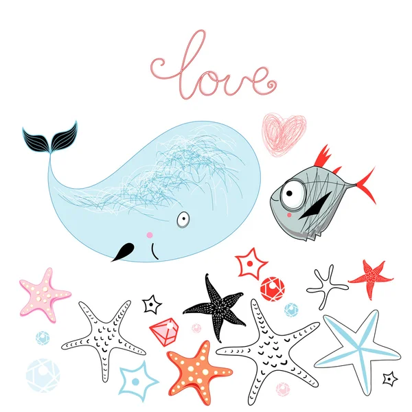 Balık ve balina aşıklar — Stok Vektör