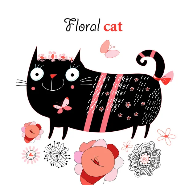 Divertida flor de gato — Vector de stock