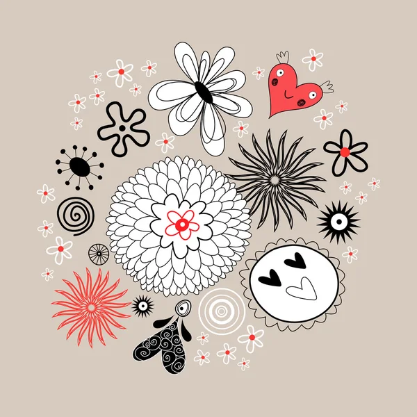 Fond floral avec des cœurs — Image vectorielle