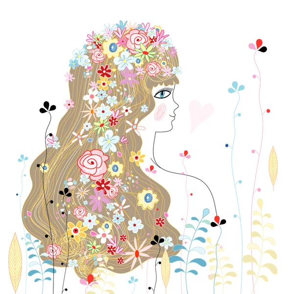 Portret van een meisje in een bloemrijke — Stockvector