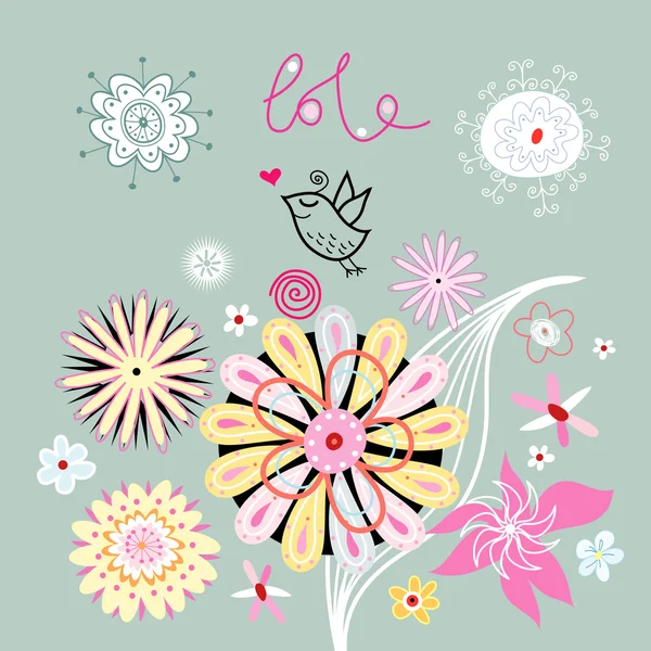 Fond floral avec un oiseau — Image vectorielle