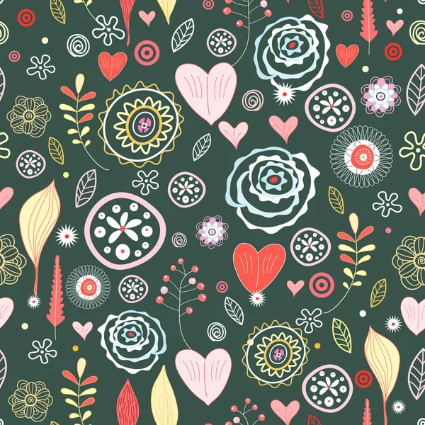 Çiçek dokulu ve kalpler — Stok Vektör