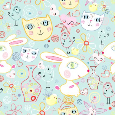 Texture of funny cats and rabbits clipart