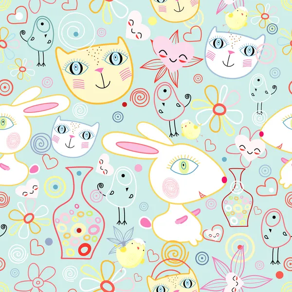 Texture of funny cats and rabbits — Stock Vector