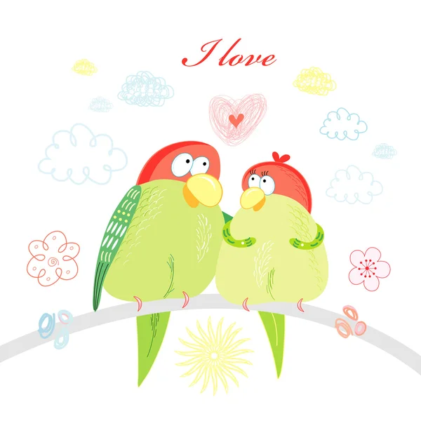 Divertente amorevole pappagalli — Vettoriale Stock
