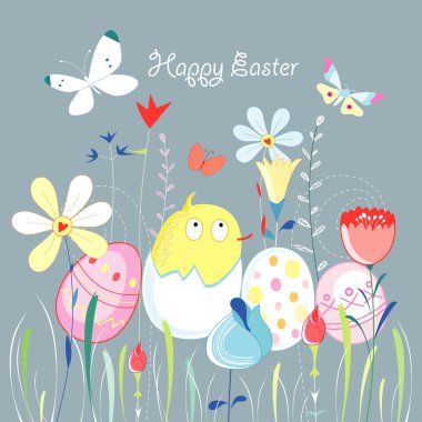 Easter greeting card with a chicken