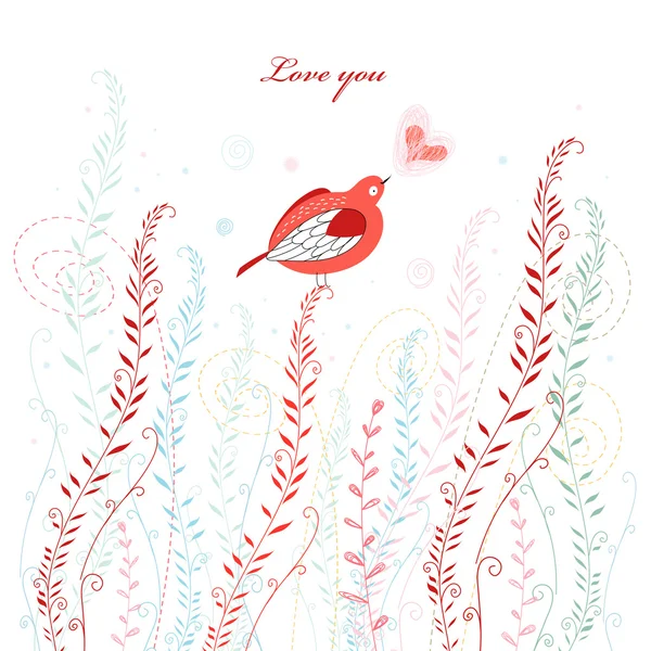 Tarjeta de felicitación con un pájaro de amor — Vector de stock