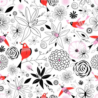 Floral pattern with birds in love clipart