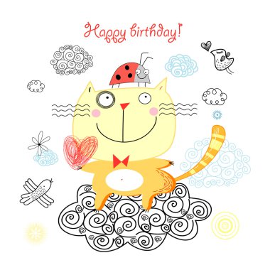 Card with a happy cat clipart