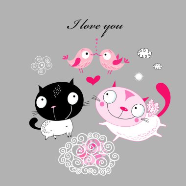 Love cats and birds clipart