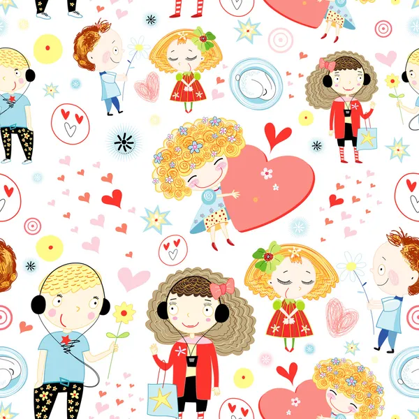 Seamless pattern of children in love — Stock Vector