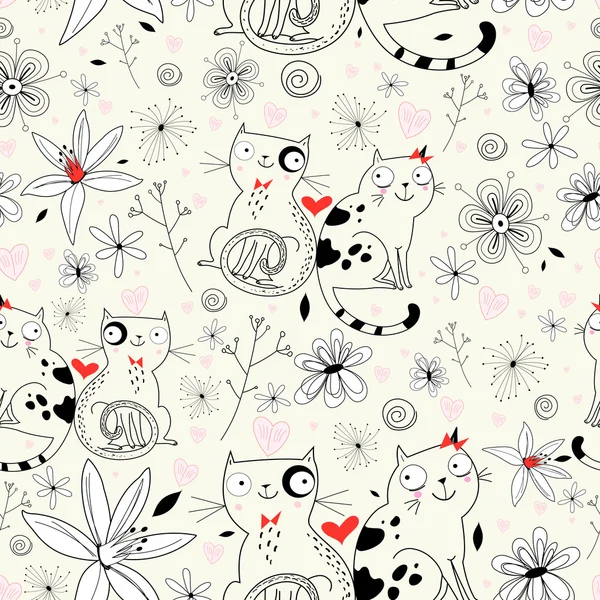 Texture de fleurs avec chats — Image vectorielle